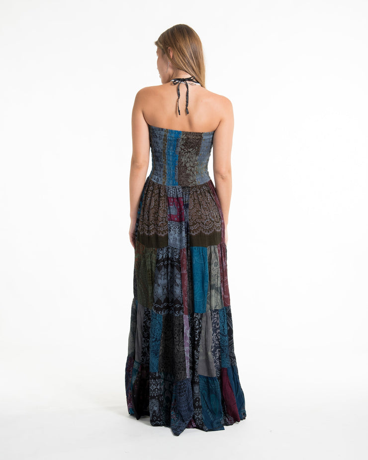 Upcycled Patchwork Multi Print Maxi Dress in Gray