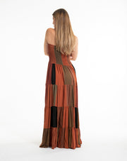 Upcycled Patchwork Maxi Dress in Brick Orange