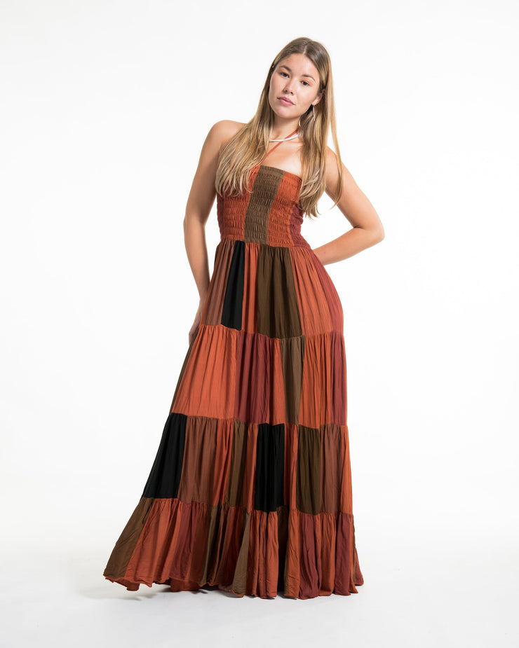 Upcycled Patchwork Maxi Dress in Brick Orange