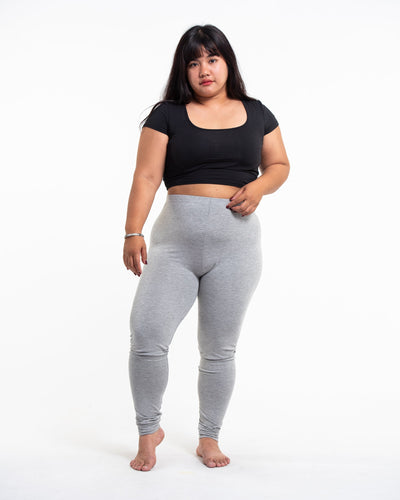 Plus Size Solid Color Cotton Leggings in Gray