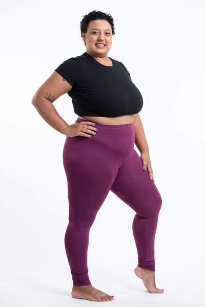 Plus Size Solid Color Cotton Leggings in Purple