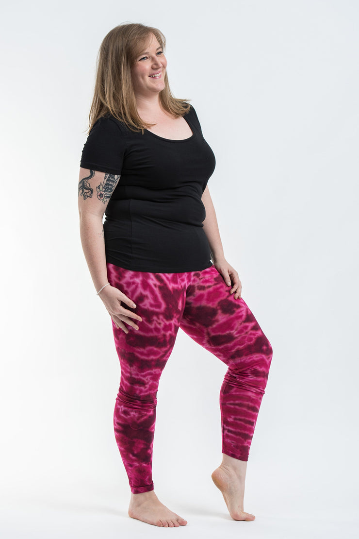 Plus Size Marble Tie Dye Cotton Leggings in Pink