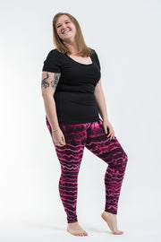 Plus Size Melting Stripes Tie Dye Cotton Leggings in Magenta