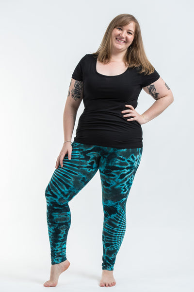 Plus Size Oval Swirls Tie Dye Cotton Leggings in Blue