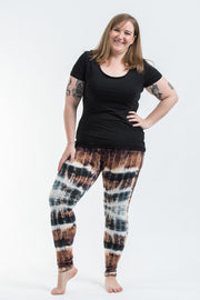 Plus Size Patch Dye Tie Dye Cotton Leggings in Brown