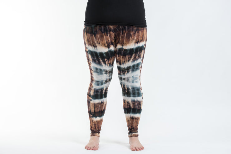 Plus Size Patch Dye Tie Dye Cotton Leggings in Brown