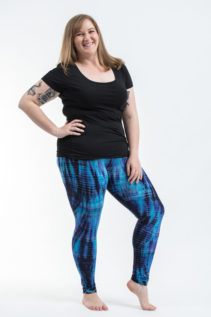 Plus Size Lightning Stripes Tie Dye Cotton Leggings in Indigo