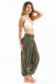 Crinkled Cotton Harem Pants in Green