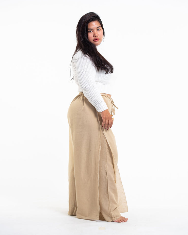 Plus Size Women's Thai Harem Double Layers Palazzo Pants in Solid Tan