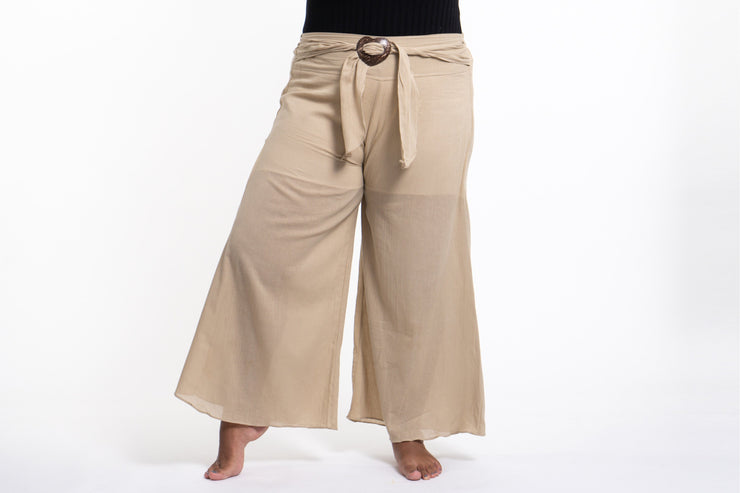 Plus Size Women's Thai Harem Palazzo Pants in Solid Tan