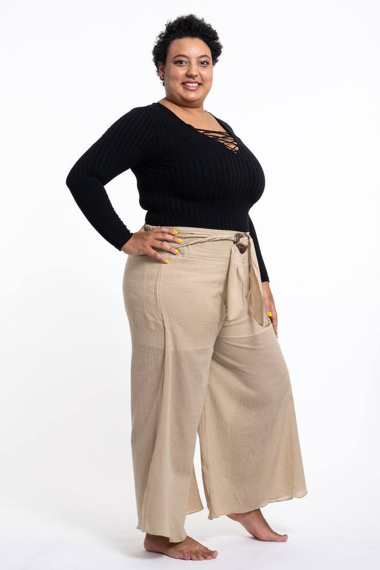 Plus Size Women's Thai Harem Palazzo Pants in Solid Tan