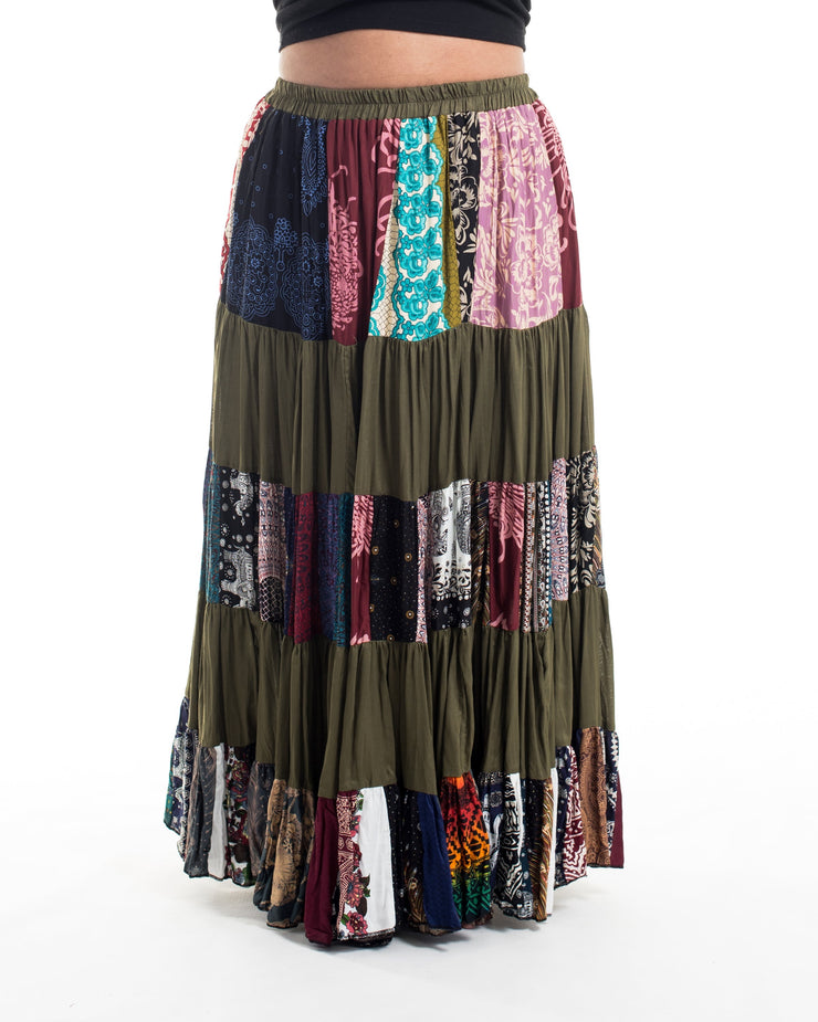 Plus Size Patchwork Long Skirt in Green