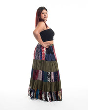 Plus Size Patchwork Long Skirt in Green