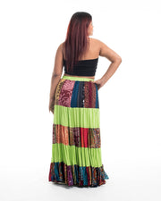 Plus Size Patchwork Long Skirt in Lime Green