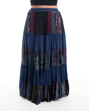 Plus Size Patchwork Long Skirt in Navy