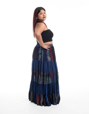 Plus Size Patchwork Long Skirt in Navy