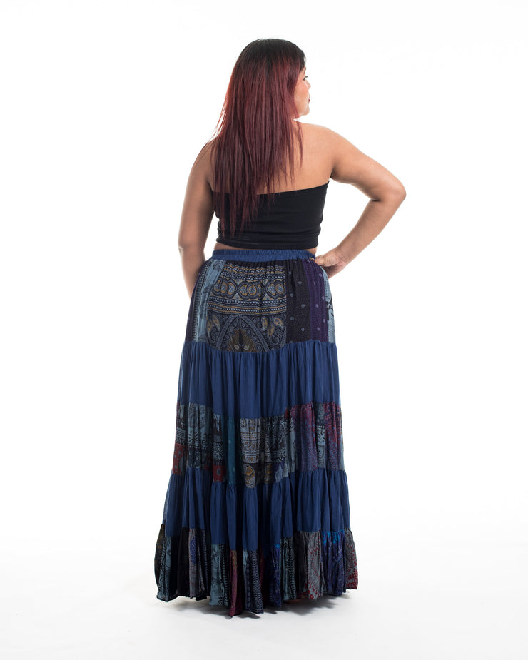 Plus Size Patchwork Long Skirt in Navy