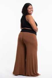 Plus Size Wide Leg Palazzo Harem Pants Cotton Spandex in Solid Brown