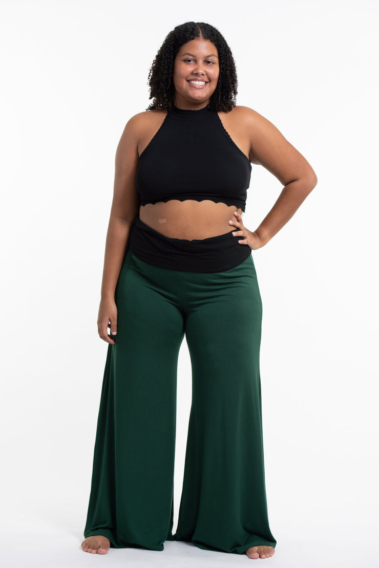 Plus Size Wide Leg Palazzo Harem Pants Cotton Spandex in Solid Green