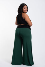 Plus Size Wide Leg Palazzo Harem Pants Cotton Spandex in Solid Green