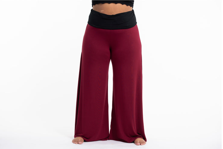 Plus Size Wide Leg Palazzo Harem Pants Cotton Spandex in Solid Red