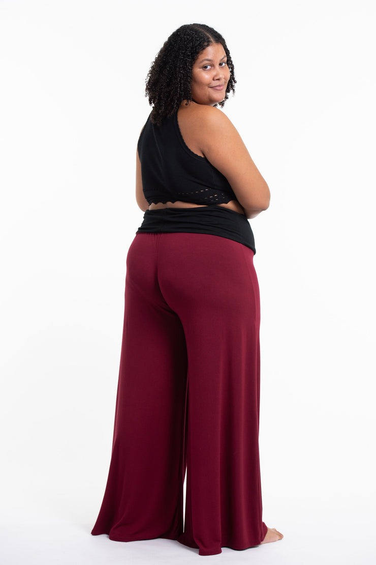 Plus Size Wide Leg Palazzo Harem Pants Cotton Spandex in Solid Red