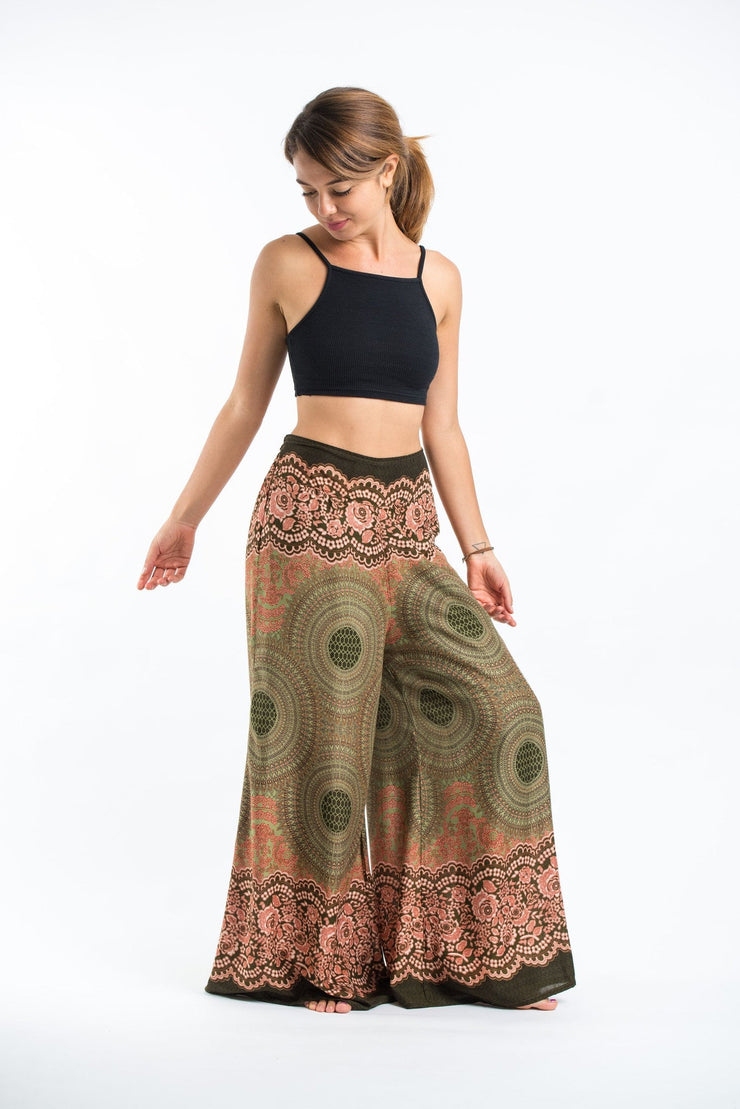 Geometric Mandalas Palazzo Style Harem Pants in Olive