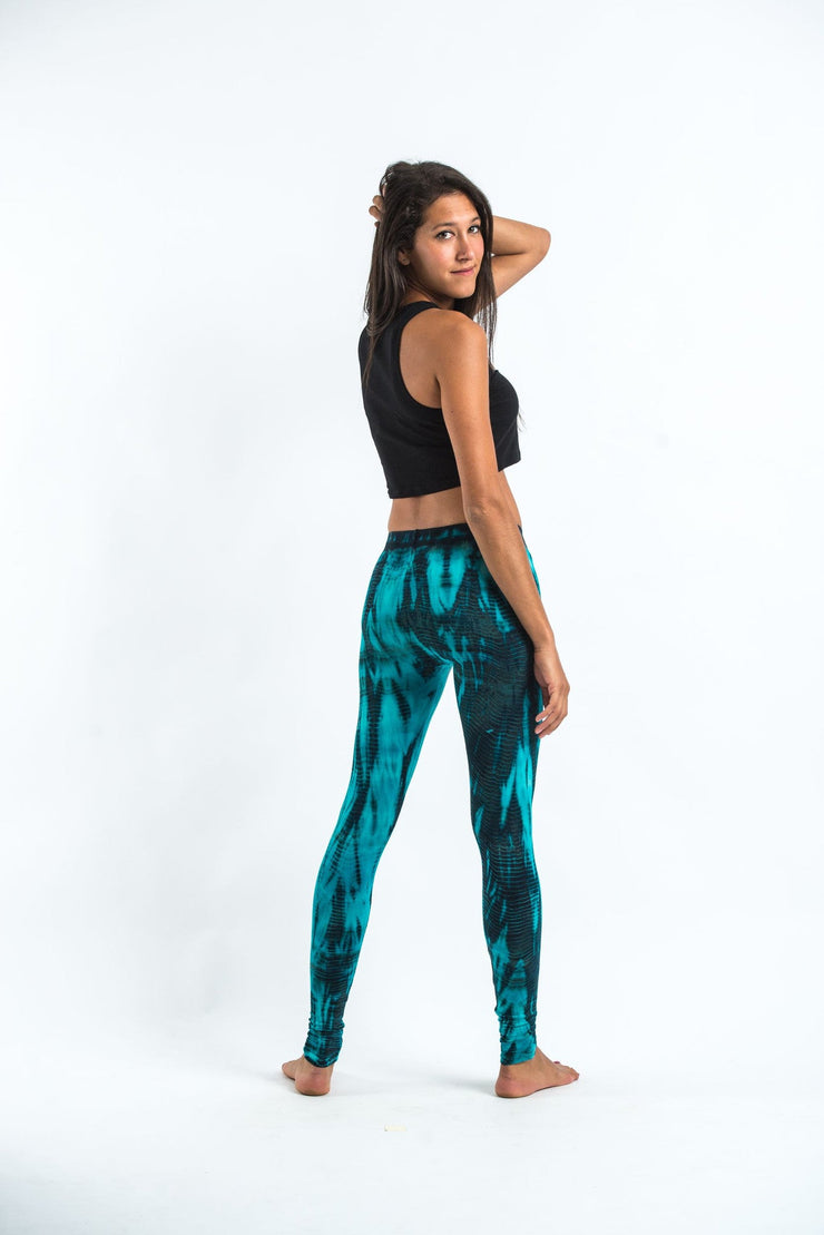 Lightning Stripes Tie Dye Cotton Leggings in Turquoise