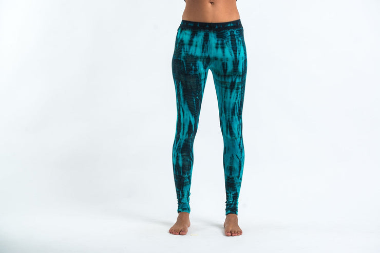 Lightning Stripes Tie Dye Cotton Leggings in Turquoise