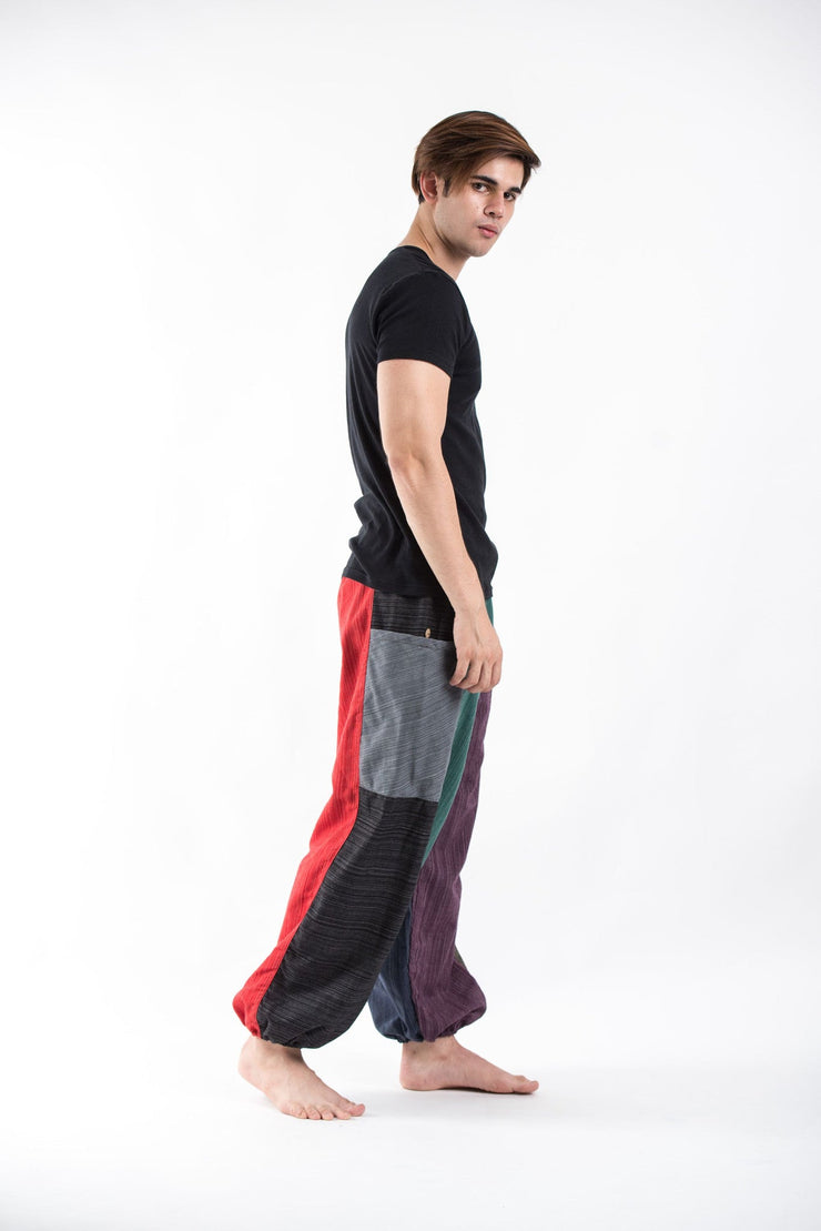 Men's Drawstring Patchwork Pinstripes Cotton Pants