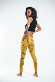 Oval Swirls Tie Dye Cotton Leggings in Yellow