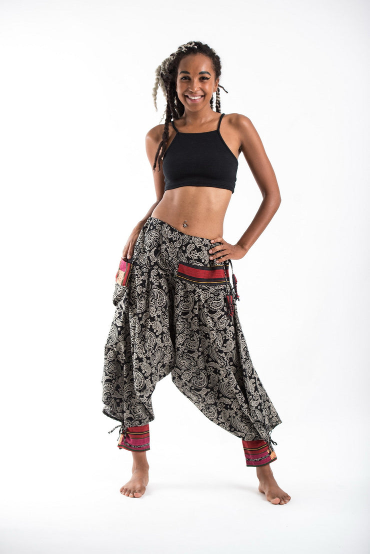 Paisley Hill Tribe Drawstring Women's Harem Pants with Ankle Straps