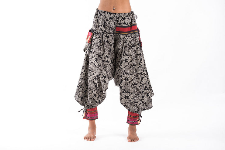 Paisley Hill Tribe Drawstring Women's Harem Pants with Ankle Straps