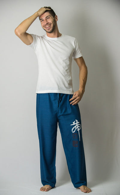 Chinese Writing Men's Thai Yoga Pants in Blue