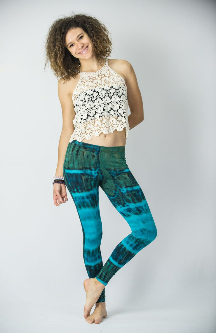 Patch Dye Tie Dye Cotton Leggings in Blue