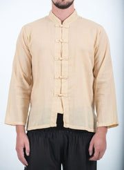 Mens Yoga Shirts Chinese Collared in Cream