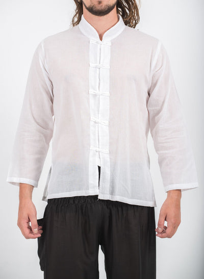 Mens Yoga Shirts Chinese Collared in White