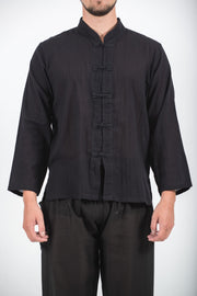 Mens Yoga Shirts Chinese Collared in Black