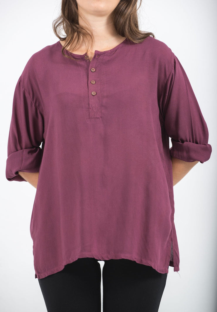 Womens Yoga Shirts No Collar with Coconut Buttons in Purple