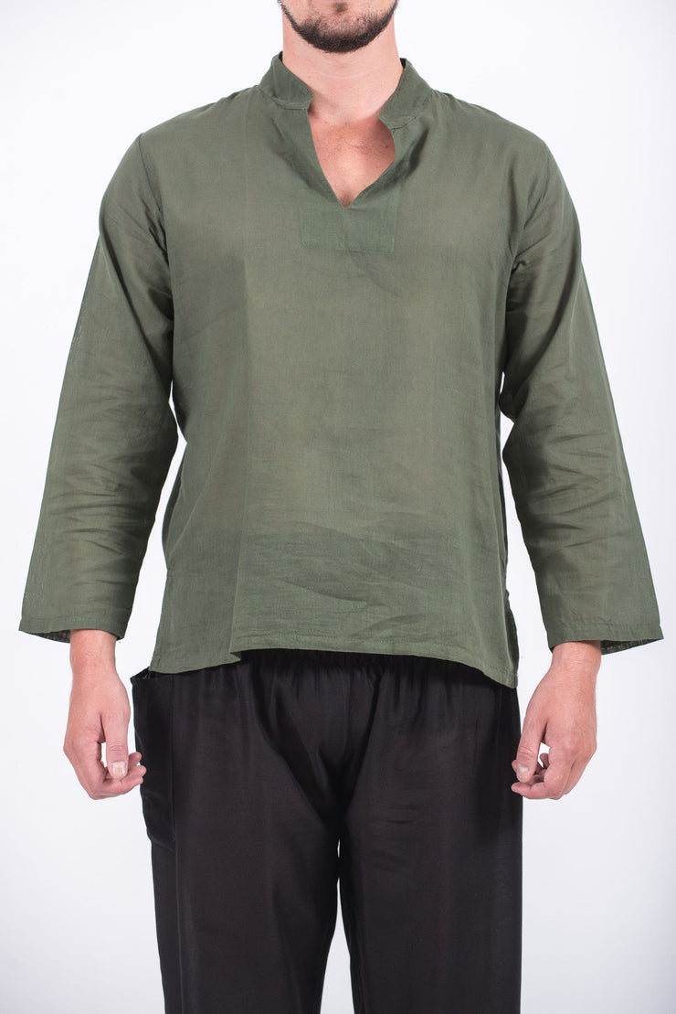 Mens Yoga Shirts Nehru Collared in Olive