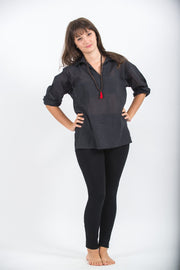 Womens Yoga Shirts Collar V Neck in Black