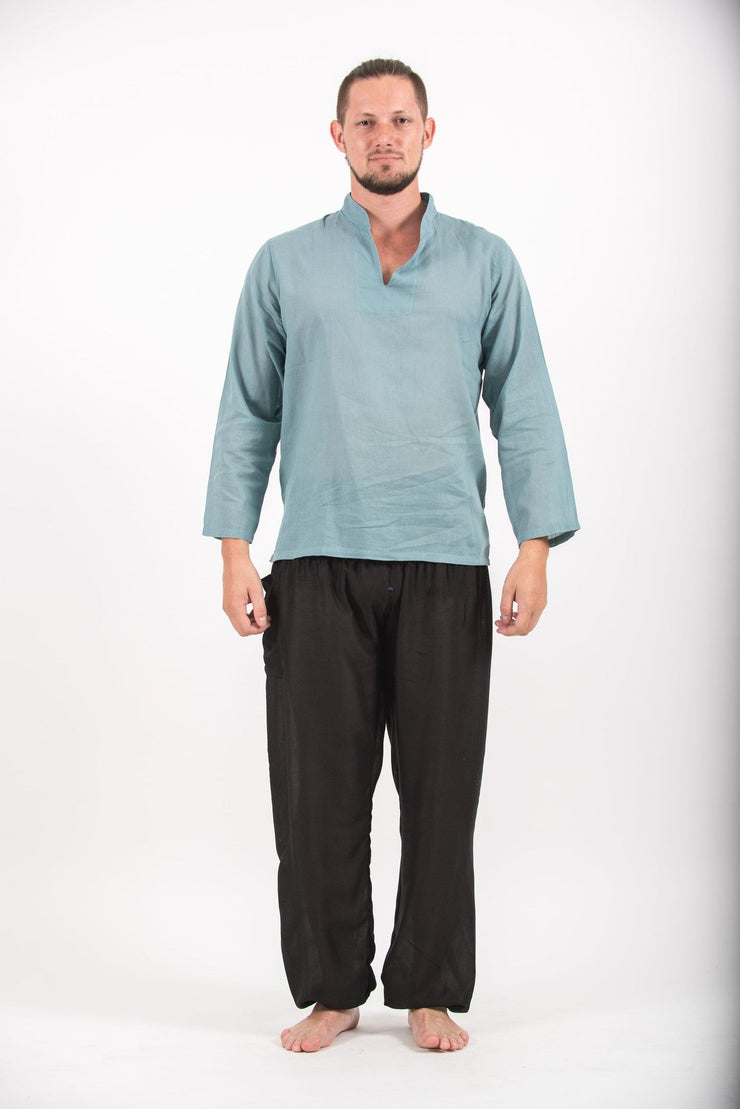 Mens Yoga Shirts Nehru Collared in Aqua