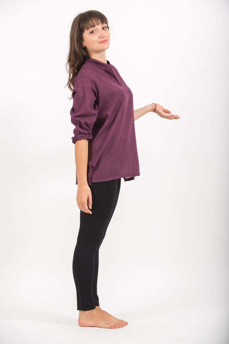 Womens Yoga Shirts Nehru Collared in Purple