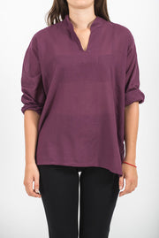 Womens Yoga Shirts Nehru Collared in Purple