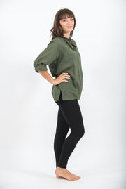 Womens Yoga Shirts Nehru Collared in Olive