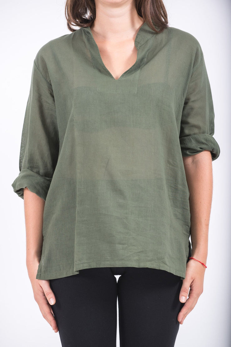 Womens Yoga Shirts Nehru Collared in Olive