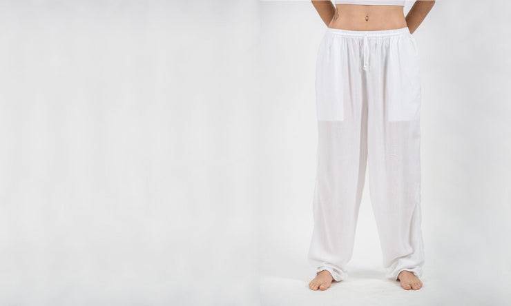 Solid Color Drawstring Women's Yoga Massage Pants in White