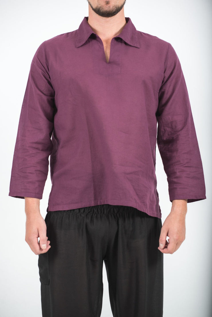 Mens Yoga Shirts Collar V Neck in Purple