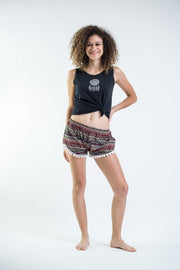 Aztec Stripes Pom Pom Shorts In Wine/White