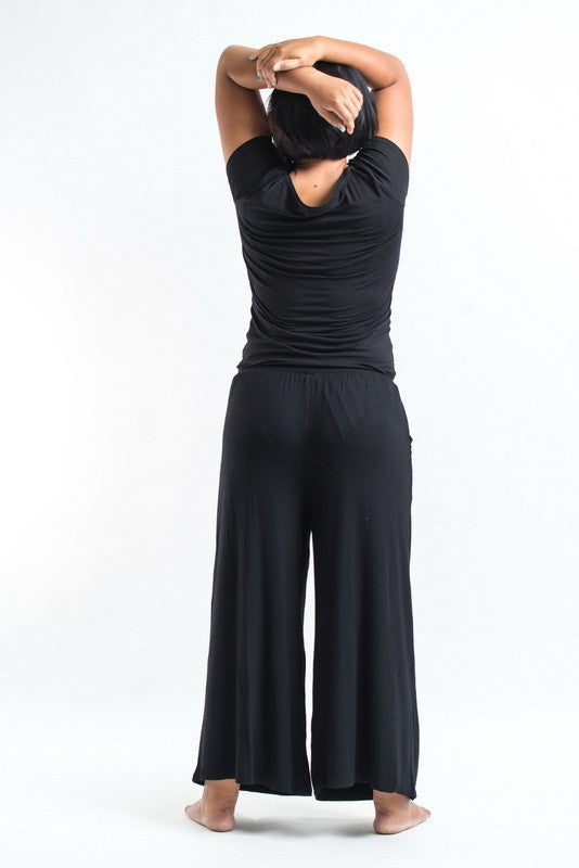 Plus Size Wide Leg Palazzo Harem Pants Cotton Black